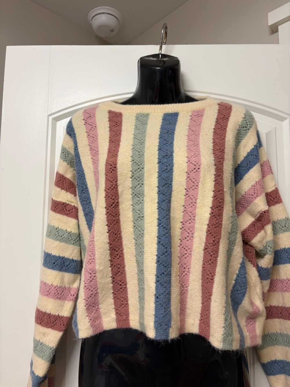 Storia Cream Sweater with Pink, Blue, Green & Rust Stripes